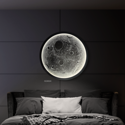 لوحة جدارية جبسية قمر بتفاصيل بارزة واضاءة