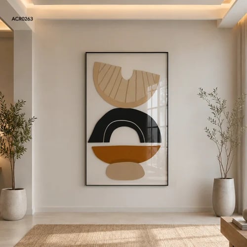 لوحة جدارية اكريليك بتصميم يشمل أنصاف دوائر متعاكس...