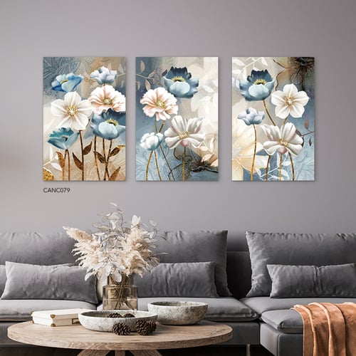 لوحة جدارية كانفس مقسمة ، ورود - تدرجات الأزرق الس...