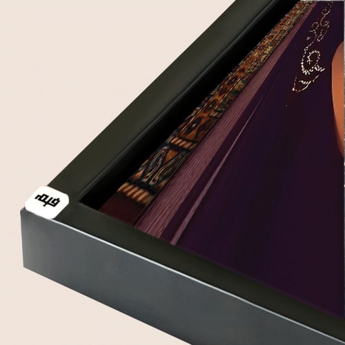 لوحة جدارية فتاة ترتدي البرقع وممسكة بخيل بني بخلف...