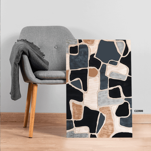 لوحة جدارية بتصميم تجريدي لخطوط واشكال متشابكة بتد...