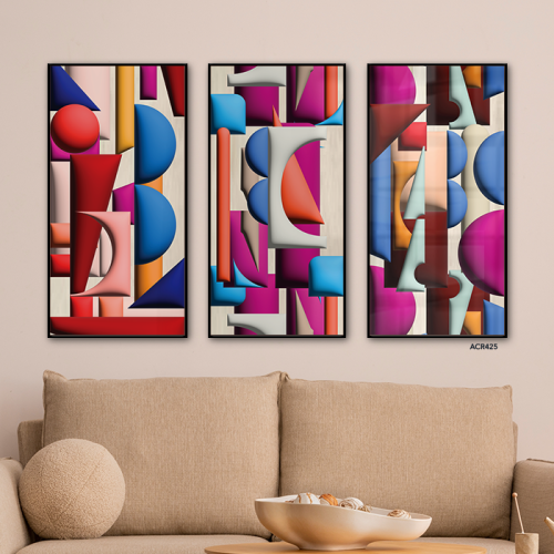 لوحة فنية جدارية اكريلك تصور اشكال هندسيه تدرجات ا...