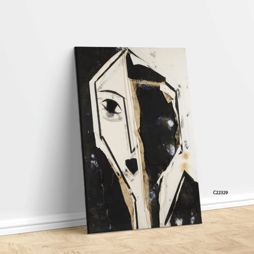 لوحة جدارية كانفس ، وجه - تدرجات الاسود والأبيض