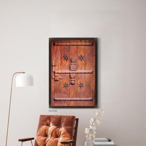 لوحة جدارية كانفس باب خشبي وزخارف بدرجات البني - ت...