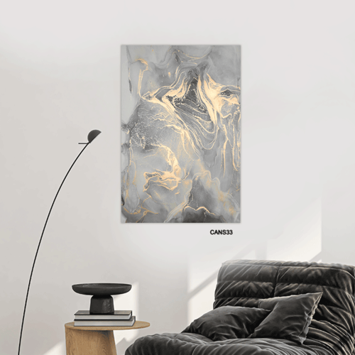 لوحة جدارية كانفس تموجات وتداخل تدرجات الذهبي ورما...