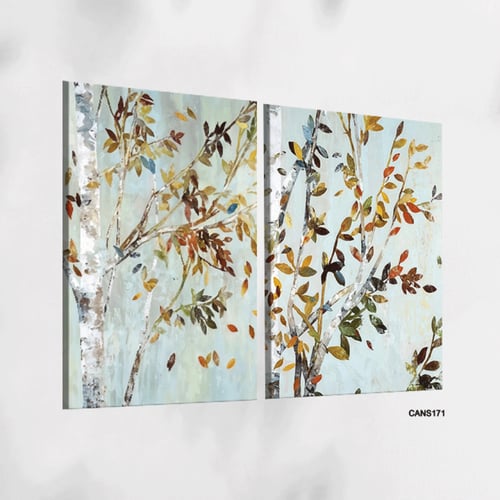 لوحة جدارية كانفس مقسمة أوراق وأغصان تدرجات البني...