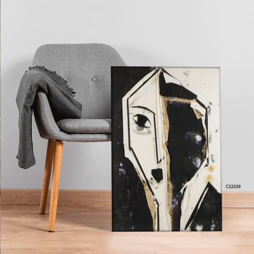 لوحة جدارية كانفس ، وجه - تدرجات الاسود والأبيض