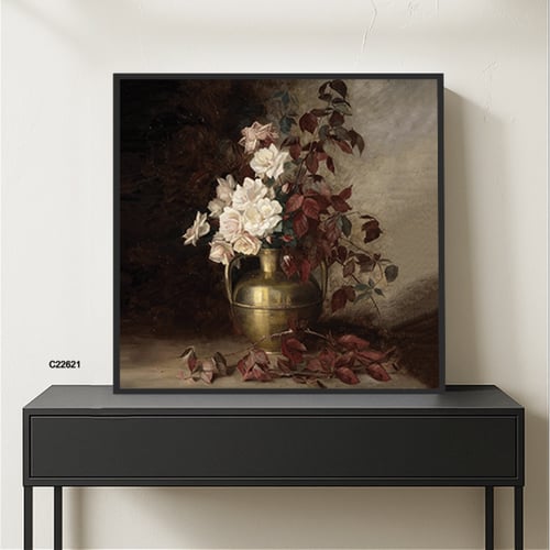 لوحة جدارية مزهرية تحتوي على ورود واغصان