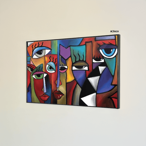 لوحة جدارية أكريليك تتميز بتصميم يشمل وجوهًا ملونة...