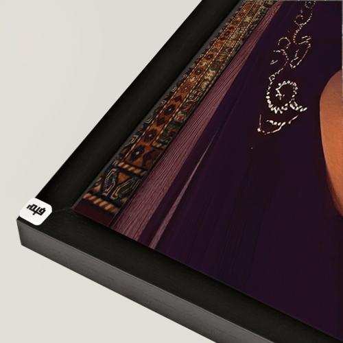 لوحة جدارية فتاة ترتدي البرقع وممسكة بخيل بني بخلف...