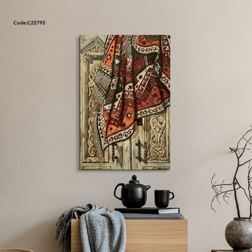 لوحة جدارية كانفس تصور باب قديم تدلى منه قطعة قماش