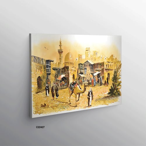 لوحة جدارية كانفس تمثل حياة البادية والتراث