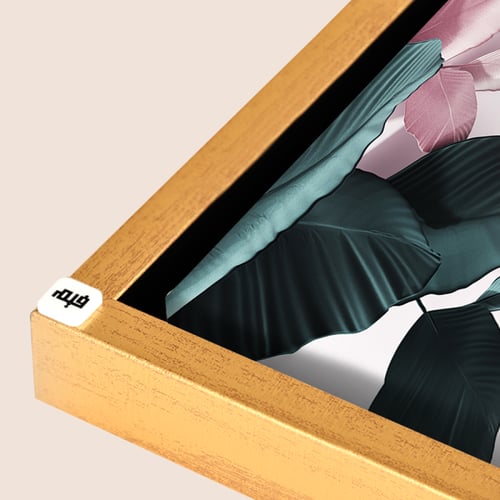 لوحة جدارية كانفس مقسمة أوراق درجات الأخضر والوردي...