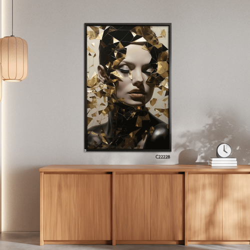 لوحة جدارية كانفس فتاة تدرجات الذهبي والرمادي