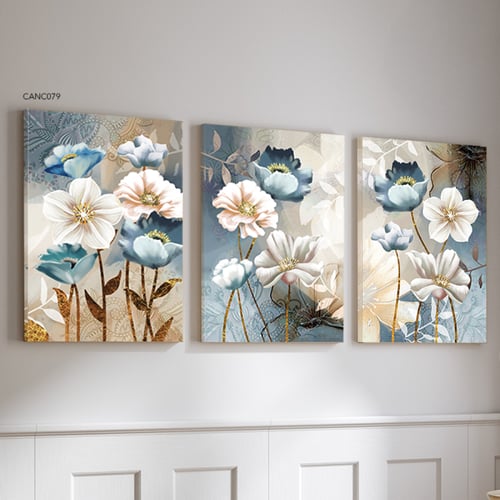 لوحة جدارية كانفس مقسمة ، ورود - تدرجات الأزرق الس...