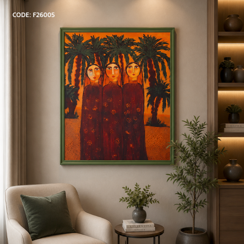 A modern canvas mural depicting three oriental wom...