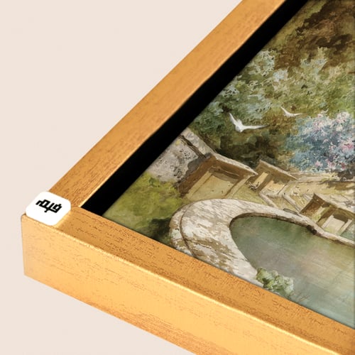 لوحة جدارية تصور جزءاً من حديقة تدرجات الاخضر والب...