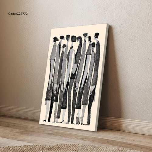 لوحة جدارية كانفس تصور شخصيات بأسلوب طولي نحيف