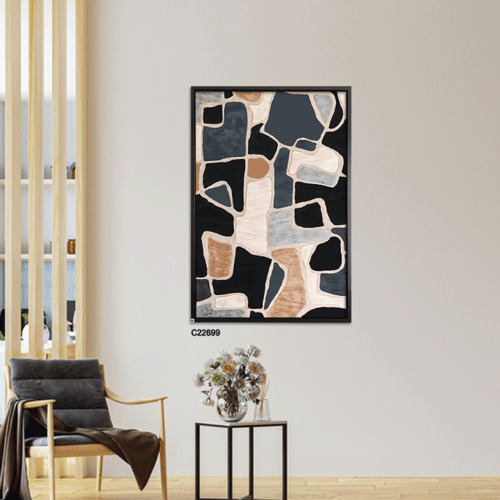 لوحة جدارية بتصميم تجريدي لخطوط واشكال متشابكة بتد...