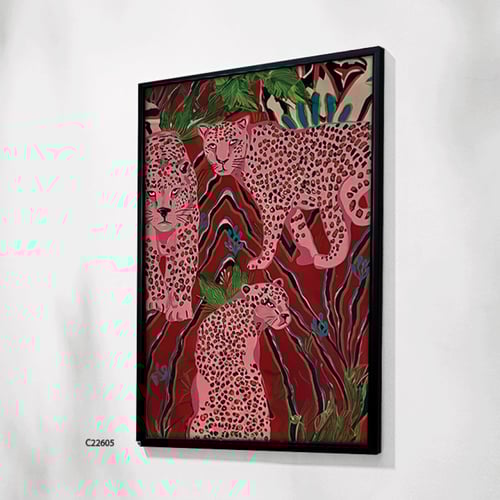 لوحة جدارية كانفس تصور فهود بتدرجات الوردي و الاحم...