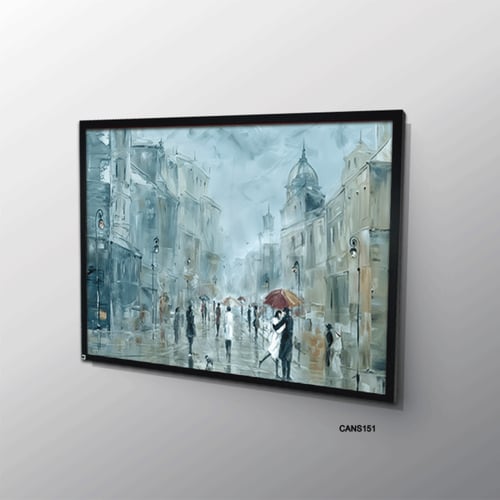 لوحة جدارية كانفس شارع وأشخاص تدرجات الأزرق السماو...