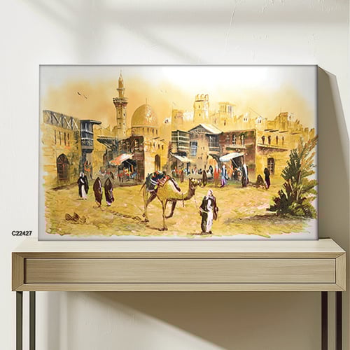 لوحة جدارية كانفس تمثل حياة البادية والتراث