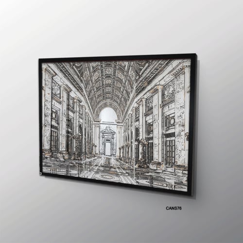 لوحة جدارية كانفس ، ممر قصر - تدرجات الأسود والرما...