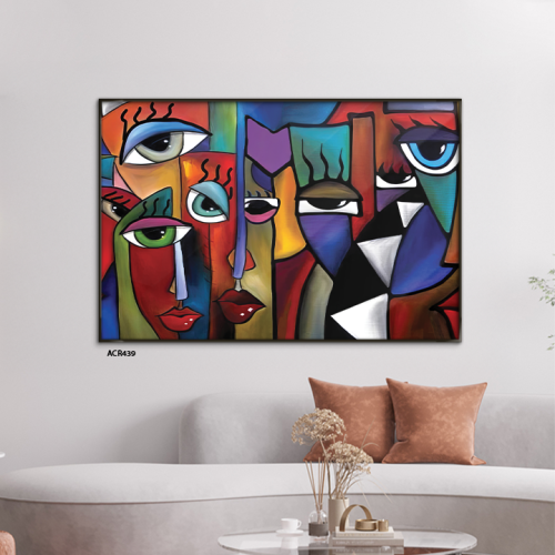 لوحة جدارية أكريليك تتميز بتصميم يشمل وجوهًا ملونة...