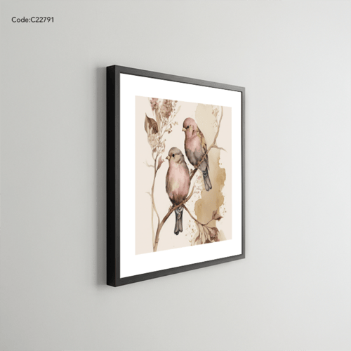 لوحة جدارية كانفس تصور عصفورين بتدرجات الزهري على...