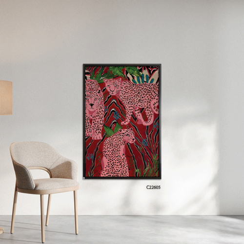 لوحة جدارية كانفس تصور فهود بتدرجات الوردي و الاحم...