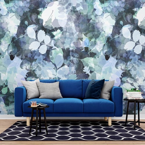 ورق حائط ، أوراق شجر - تدرجات الأخضر والأزرق مع ال...