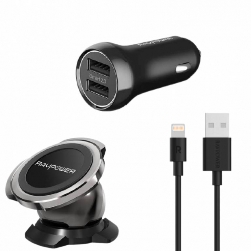 بكج كومبو 3 في 1 شاحن سيارة منفذين مع كيبل ايفون و...