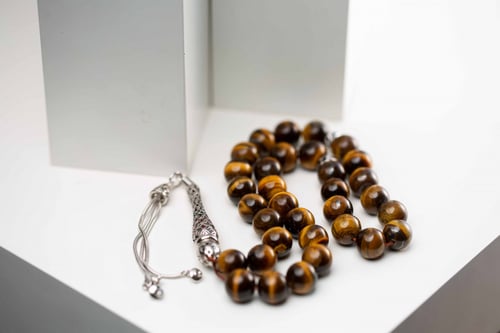 سبحه فضه حجر عين النمر الطبيعي