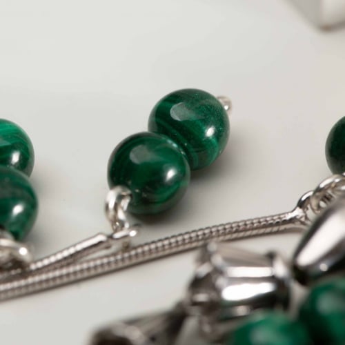 سبحه فضه حجر الملاكايت الطبيعي