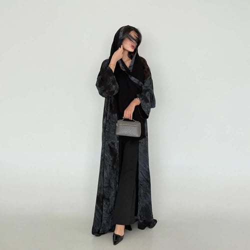 عباية دبل فيس شيفون رمادي خفيف