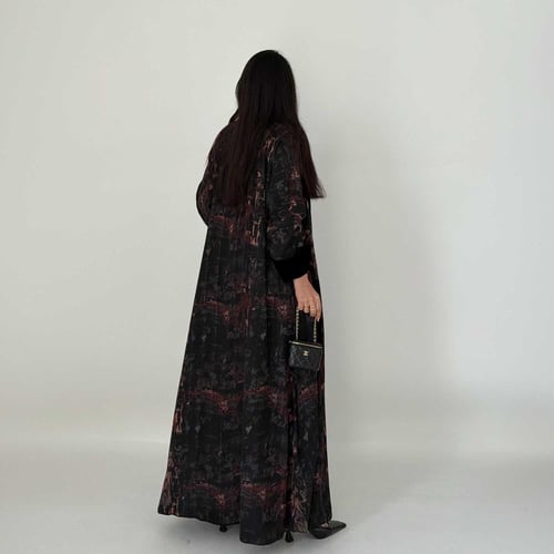 عباية دبل فيس شيفون نقشة بني شتوي