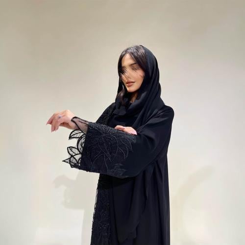 عباية كريب ملكي فاحم مع كلفة امامية