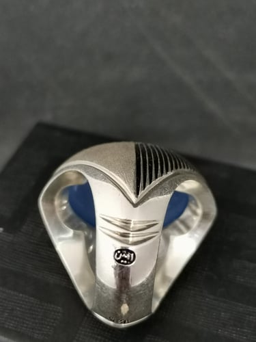خاتم الفضة بحجر عقيق خرساني ايراني أزرق بصياغة الأ...