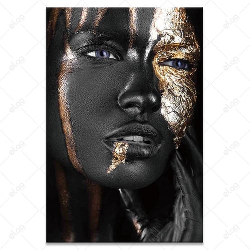 لوحات جدارية فن تجريدي وجه إمرأة بقناع من الذهب