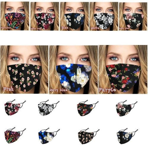 قناع قماشي أسود ورود ملونة Face mask Cloth Colored...