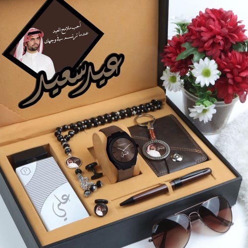 طقم ساعة هدايا رجالية مع اكسسوارت رجالية تصميم حسب...