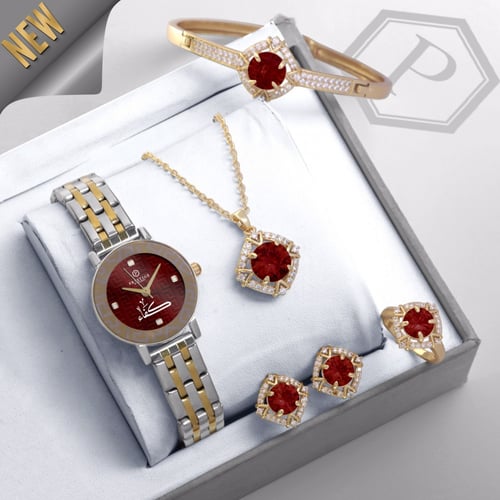 طقم هدايا نسائية ساعة مع واكسسوارت تصميم حسب الطلب