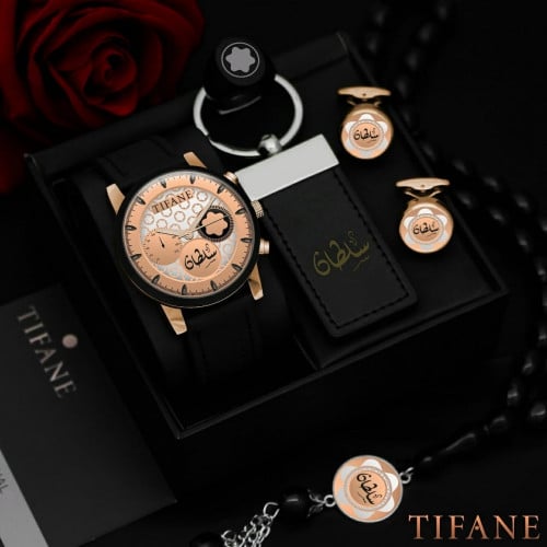 طقم ساعة رجالية راقية مع إكسسوارات أنيقة بإسم من ت...