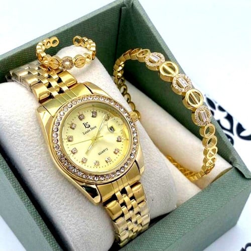 هدايا نسائية طقم ساعه نسائي انيق وخاتم مع اسواره ا...