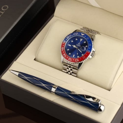 أطقم ساعات رجالية بتصميم راقي حديث مع قلم أنيق