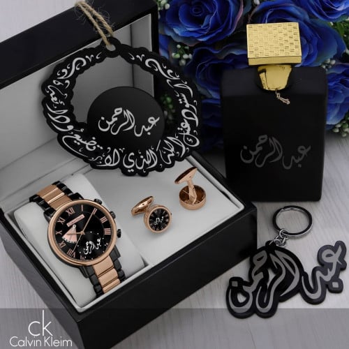 أطقم ساعات رجالية بتصميم عصري فخم مع مجموعة إكسسوا...