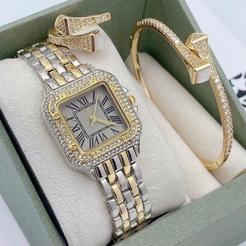 هدايا اطقم ساعات فصوص كرستال نسائية مع إكسسوارات م...
