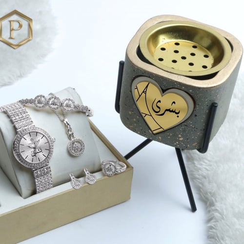 طقم هدايا نسائية ساعة مع مبخرة واكسسوارت تصميم حسب...