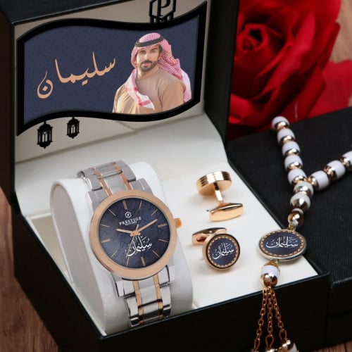 طقم ساعة هدايا رجالية مع اكسسوارت رجالية تصميم حسب...