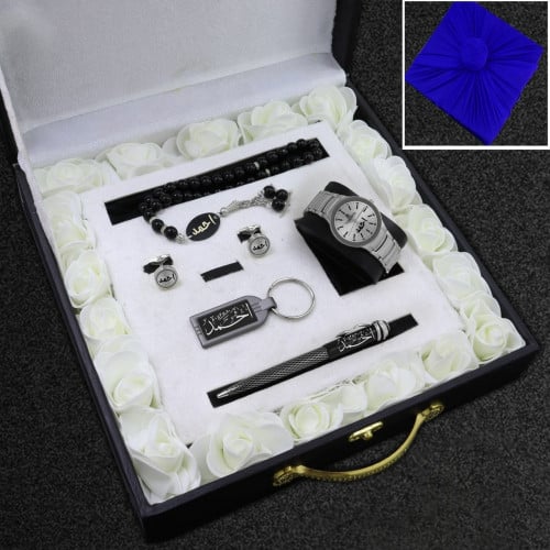 بوكس إهداء رجالي راقي يشمل ساعة ومجموعة إكسسوارات...